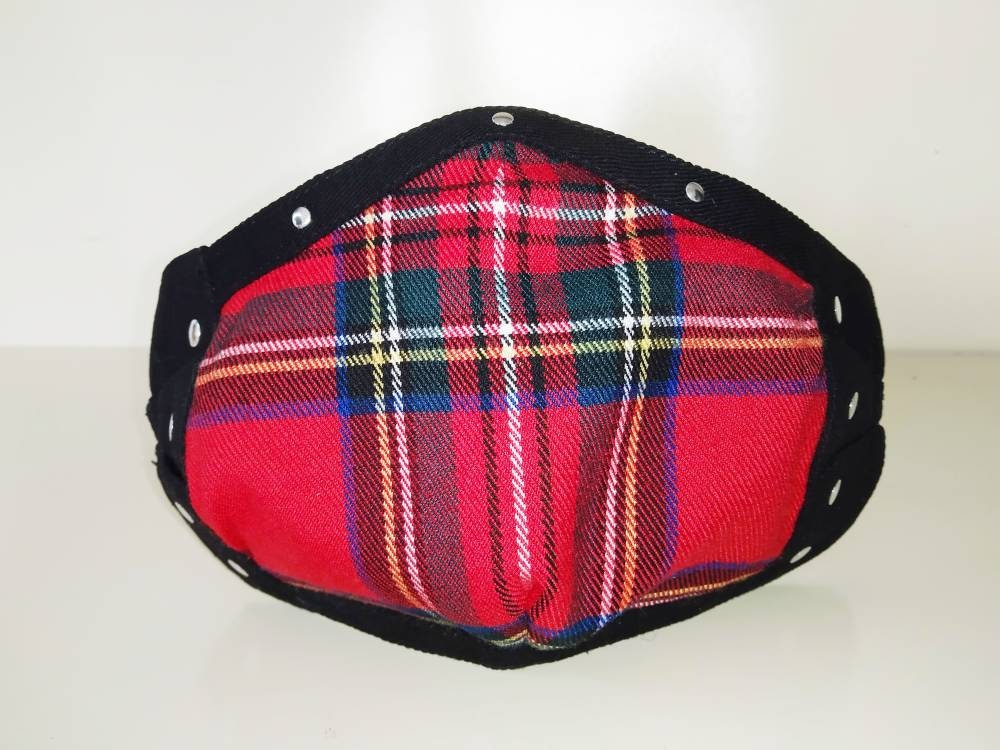 Tartan Studs Face Mask & Filter Cover, 3 Sizes, 3 layers, 2 Closures, punk mask, Gothic mask, rock mask, alternative mask, velcro mask