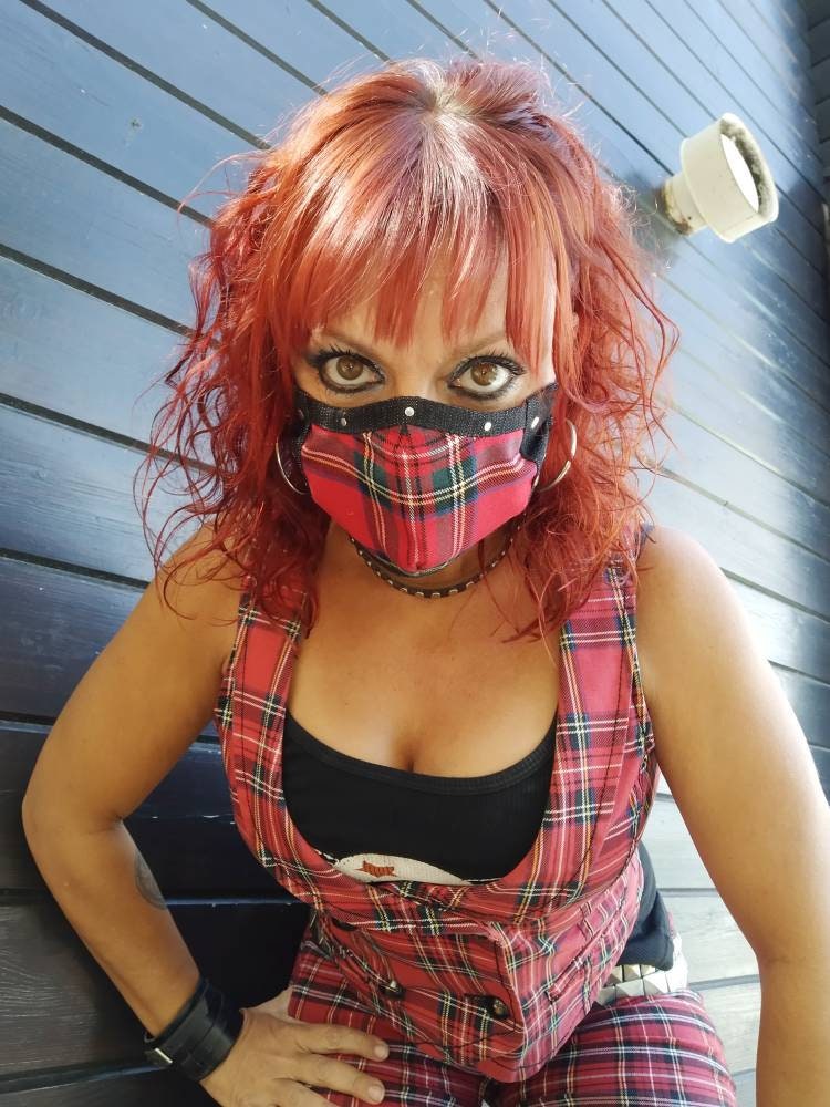 Tartan Studs Face Mask & Filter Cover, 3 Sizes, 3 layers, 2 Closures, punk mask, Gothic mask, rock mask, alternative mask, velcro mask