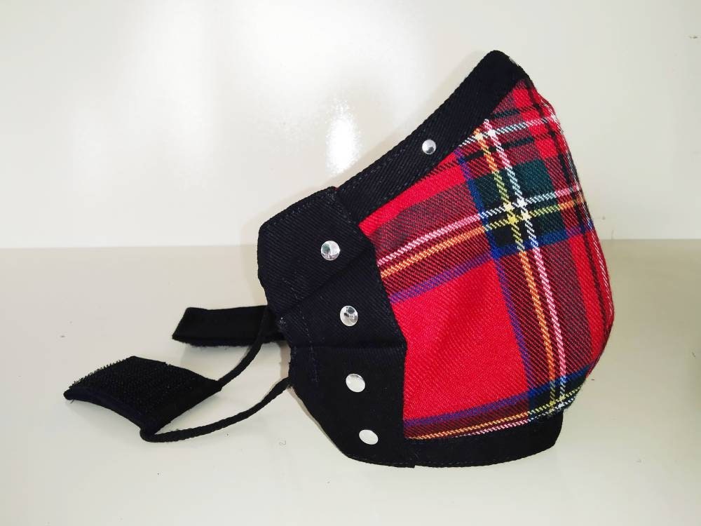 Tartan Studs Face Mask & Filter Cover, 3 Sizes, 3 layers, 2 Closures, punk mask, Gothic mask, rock mask, alternative mask, velcro mask