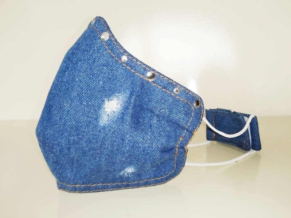 Ripped Denim Face Mask & Filter Cover, Washable, 3 Layers, 3 Sizes, 2 closures, Jeans Mask, Studs mask, fashion mask