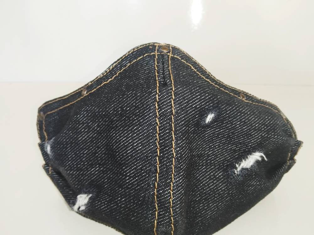 Gold & Black Face Mask, Filter Cover, Washable, 3 layers, 3 Sizes, 2 Closures, black jeans mask, rock mask, ripped denim mask