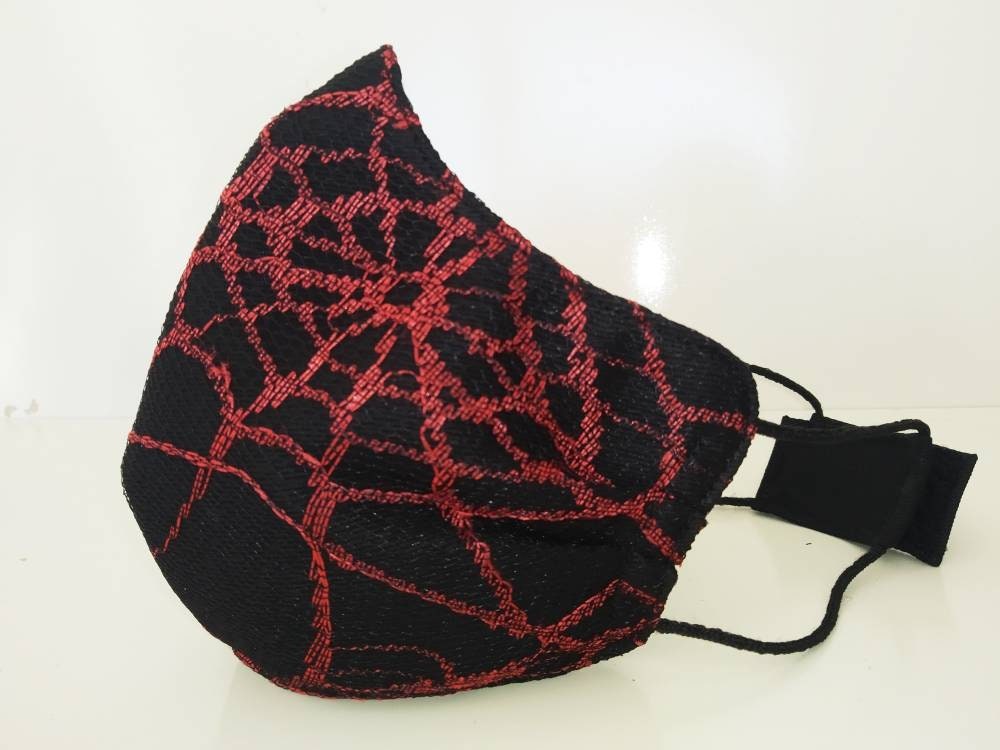 Red Spider Face Mask & Filter Cover, Washable, 3 Layers, 3 Sizes, 2 Closures, Punk Mask, Gothic Mask, rock mask, cobweb mask, visual kei