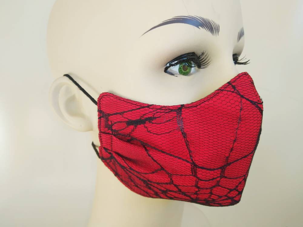 Elegant Goth Face Mask & Filter Cover, Washable, 3 Layers, 3 Sizes, 2 Closures, Punk Mask, Gothic Mask, rock mask, emo mask, cobweb mask