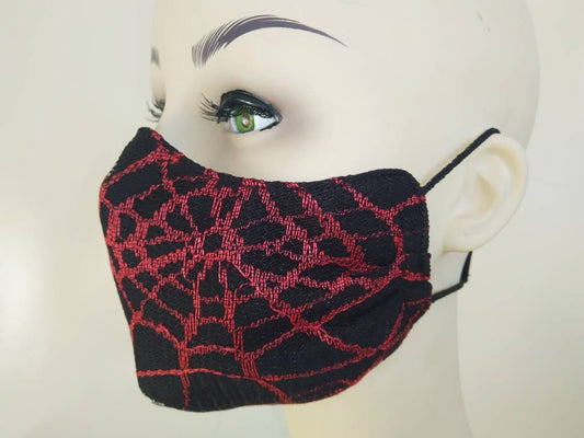 Red Spider Face Mask & Filter Cover, Washable, 3 Layers, 3 Sizes, 2 Closures, Punk Mask, Gothic Mask, rock mask, cobweb mask, visual kei