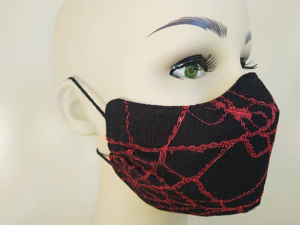 Red Spider Face Mask & Filter Cover, Washable, 3 Layers, 3 Sizes, 2 Closures, Punk Mask, Gothic Mask, rock mask, cobweb mask, visual kei