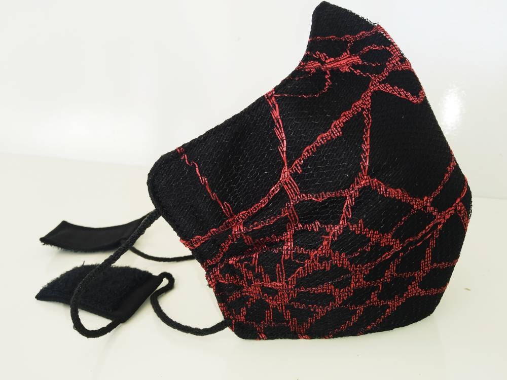 Red Spider Face Mask & Filter Cover, Washable, 3 Layers, 3 Sizes, 2 Closures, Punk Mask, Gothic Mask, rock mask, cobweb mask, visual kei