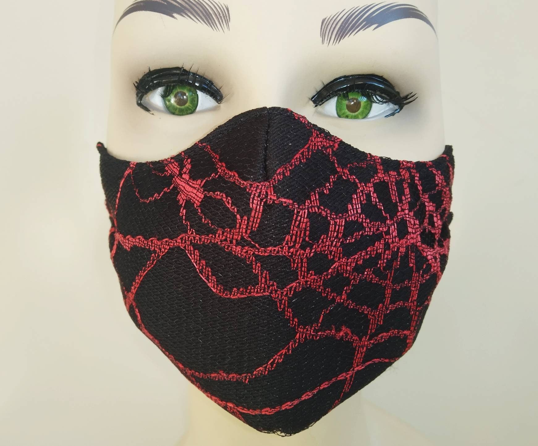 Red Spider Face Mask & Filter Cover, Washable, 3 Layers, 3 Sizes, 2 Closures, Punk Mask, Gothic Mask, rock mask, cobweb mask, visual kei