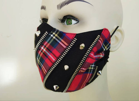 Red Kei Face Mask & Filter Cover, washable, 3 layers, 3 Sizes, velcro mask, punk mask, gothic mask, visual kei, urban mask, emo mask,