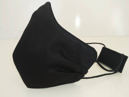 Black Canvas Face Mask & Filter cover, Washable, 3 Layers, 4 Sizes, 2 Closures, black mask, mask velcro closure, worker mask