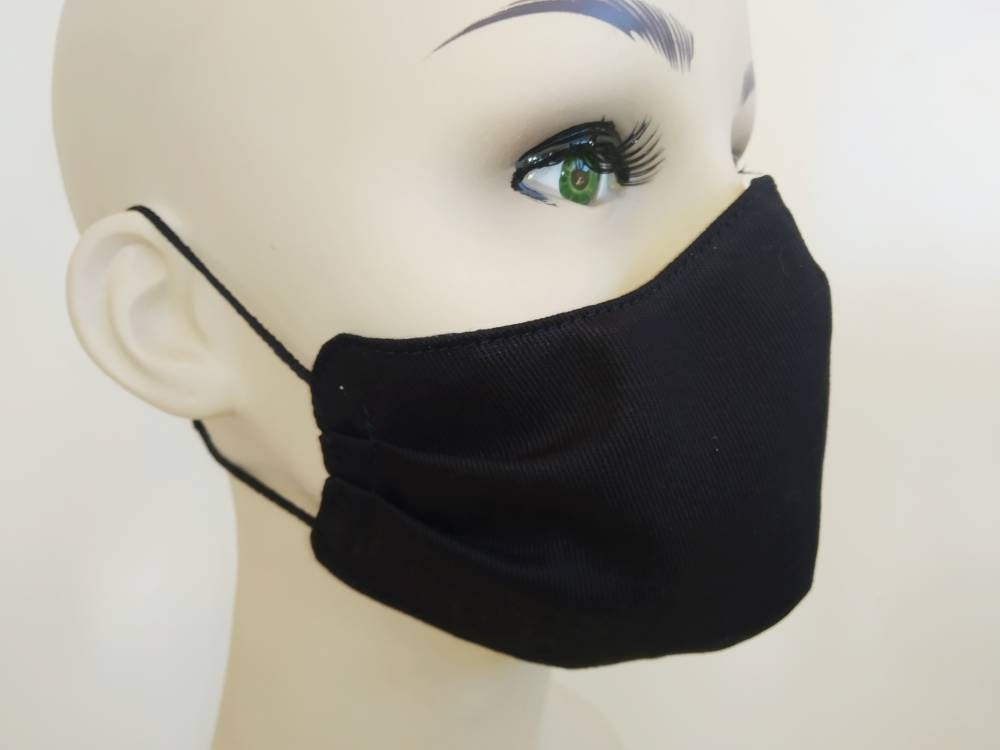 Black Canvas Face Mask & Filter cover, Washable, 3 Layers, 4 Sizes, 2 Closures, black mask, mask velcro closure, worker mask