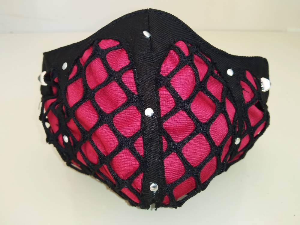 Fishnet'42 Face Mask & Filter Cover, Washable, 3 sizes, 3 layers, 2 closures, punk mask, gothic mask, visual kei, emo mask, steampunk