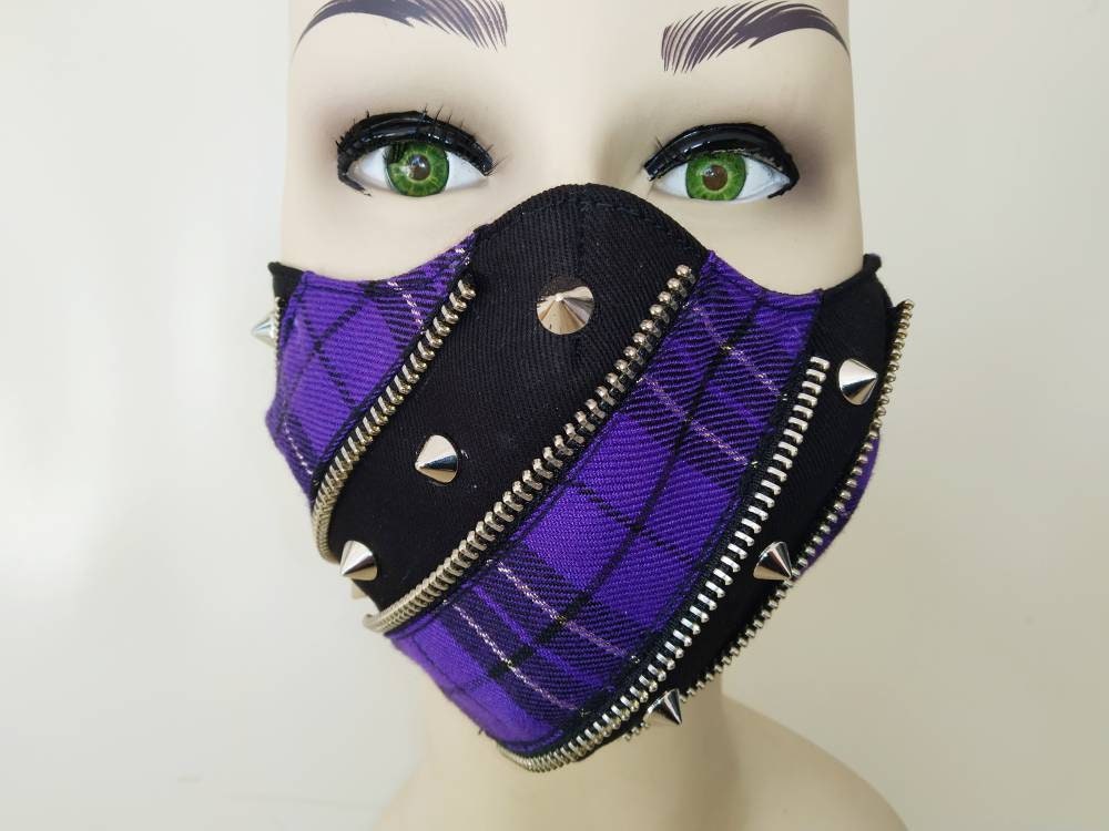 Purple Kei Face Mask & Filter Cover, washable, 3 layers, 3 Sizes, velcro mask, punk mask, gothic mask, visual kei, urban mask, emo, harajuku