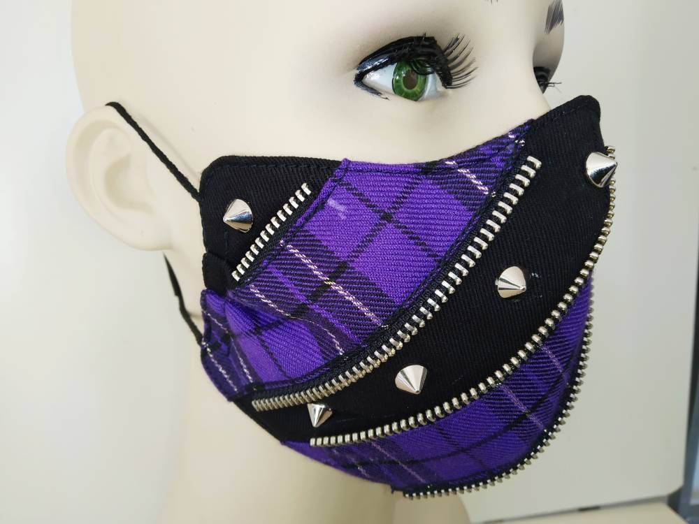 Purple Kei Face Mask & Filter Cover, washable, 3 layers, 3 Sizes, velcro mask, punk mask, gothic mask, visual kei, urban mask, emo, harajuku