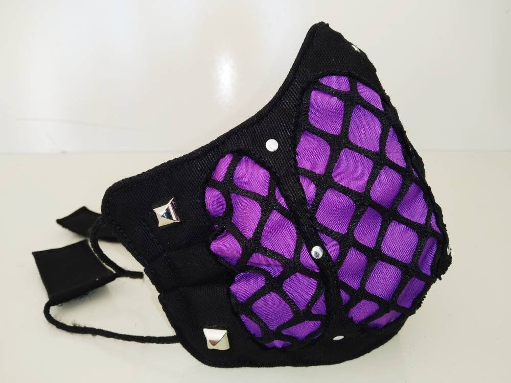 Fishnet'32 Face Mask & Filter Cover, Washable, 3 sizes, 3 layers, 2 closures, punk mask, gothic mask, visual kei, emo mask, steampunk