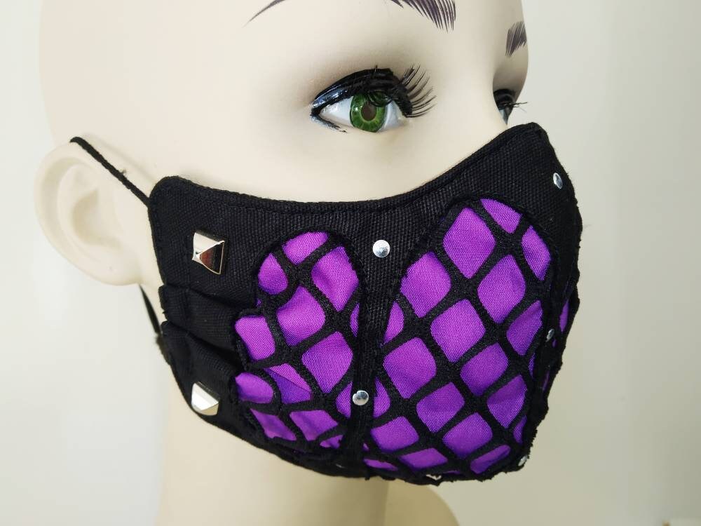 Fishnet'32 Face Mask & Filter Cover, Washable, 3 sizes, 3 layers, 2 closures, punk mask, gothic mask, visual kei, emo mask, steampunk