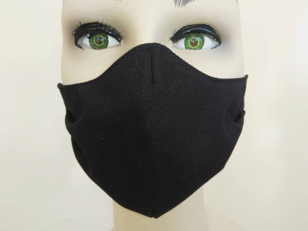 Black Canvas Face Mask & Filter cover, Washable, 3 Layers, 4 Sizes, 2 Closures, black mask, mask velcro closure, worker mask