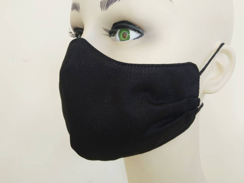 Black Canvas Face Mask & Filter cover, Washable, 3 Layers, 4 Sizes, 2 Closures, black mask, mask velcro closure, worker mask