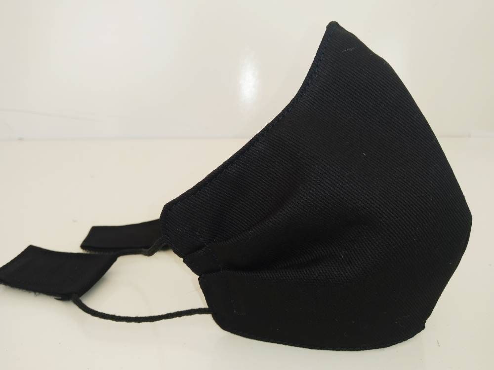 Black Canvas Face Mask & Filter cover, Washable, 3 Layers, 4 Sizes, 2 Closures, black mask, mask velcro closure, worker mask