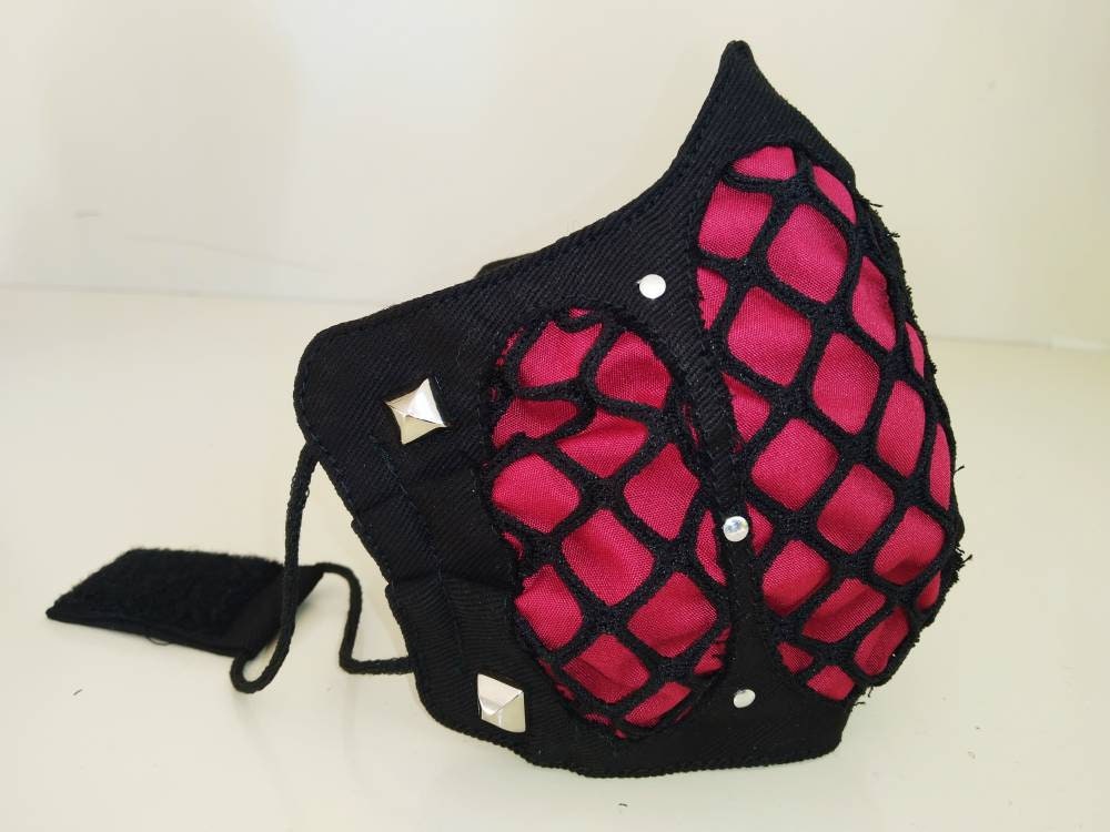 Fishnet'42 Face Mask & Filter Cover, Washable, 3 sizes, 3 layers, 2 closures, punk mask, gothic mask, visual kei, emo mask, steampunk