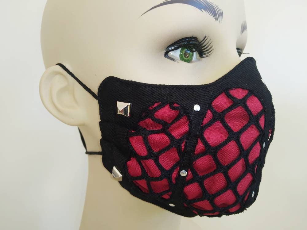 Fishnet'42 Face Mask & Filter Cover, Washable, 3 sizes, 3 layers, 2 closures, punk mask, gothic mask, visual kei, emo mask, steampunk