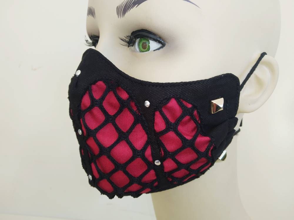 Fishnet'42 Face Mask & Filter Cover, Washable, 3 sizes, 3 layers, 2 closures, punk mask, gothic mask, visual kei, emo mask, steampunk