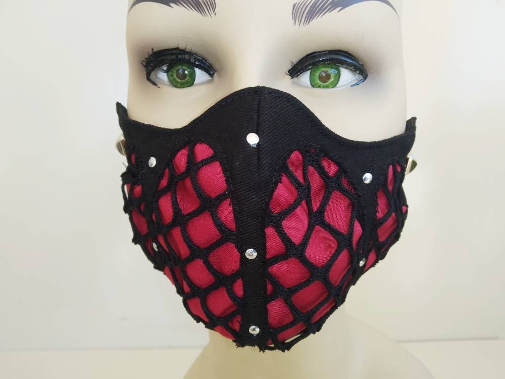 Fishnet'42 Face Mask & Filter Cover, Washable, 3 sizes, 3 layers, 2 closures, punk mask, gothic mask, visual kei, emo mask, steampunk