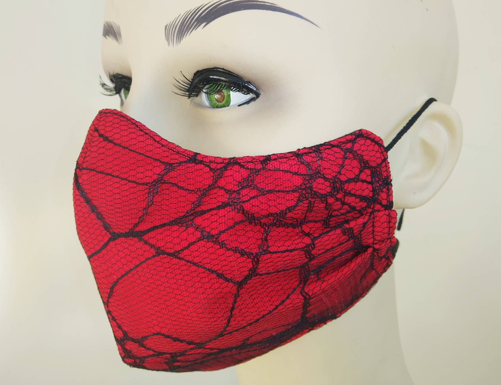 Elegant Goth Face Mask & Filter Cover, Washable, 3 Layers, 3 Sizes, 2 Closures, Punk Mask, Gothic Mask, rock mask, emo mask, cobweb mask