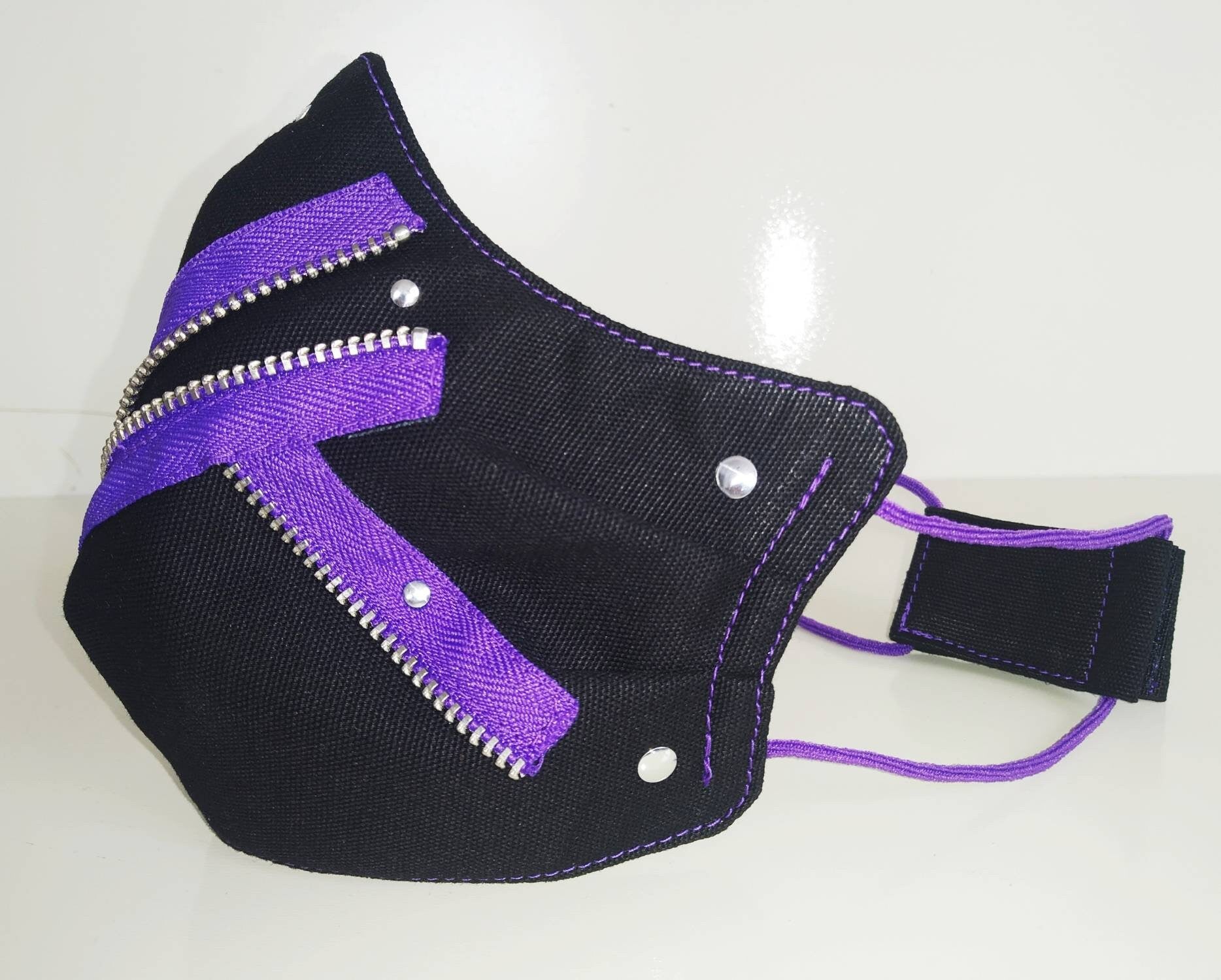 Purple Zips Face Mask & Filter Cover, Washable, 3 Layers, 3 Sizes, 2 Closures, Punk Mask, Gothic Mask, rock mask, emo, visual kei, otaku