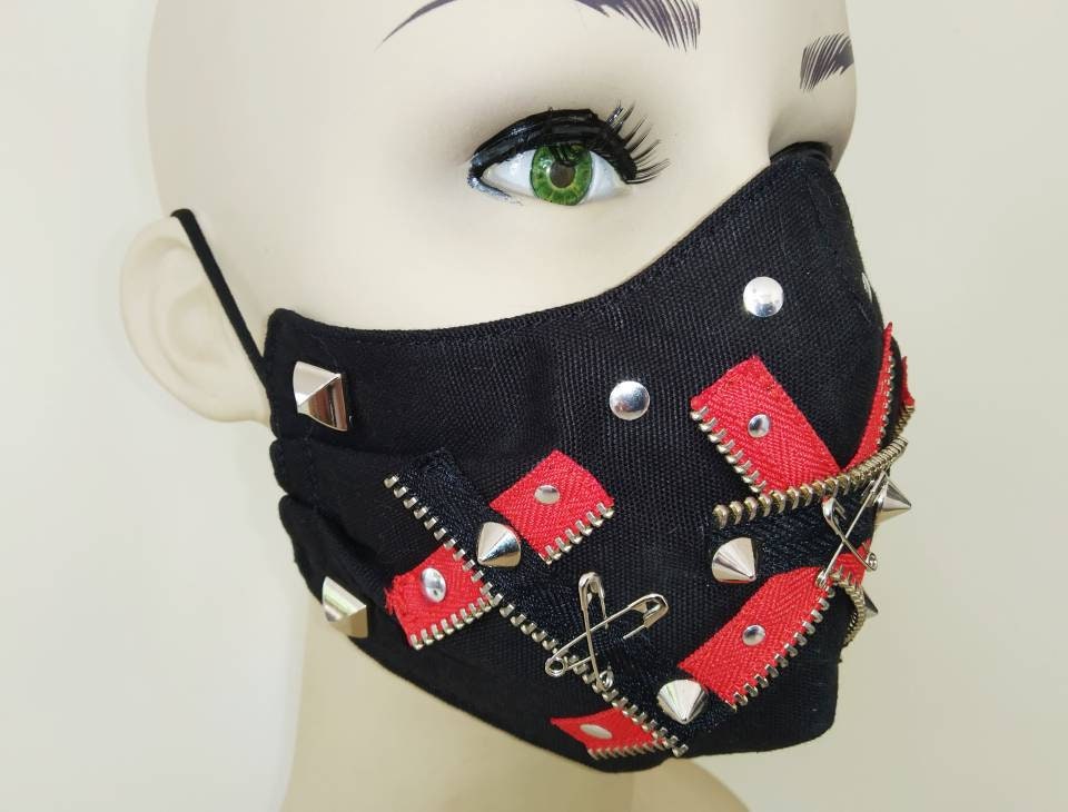 Madness'27 Face Mask & Filter Cover, Washable, 3 Layers, 3 Sizes, 2 Closures, Punk Mask, Gothic Mask, emo mask, visual kei, otaku, harajuku