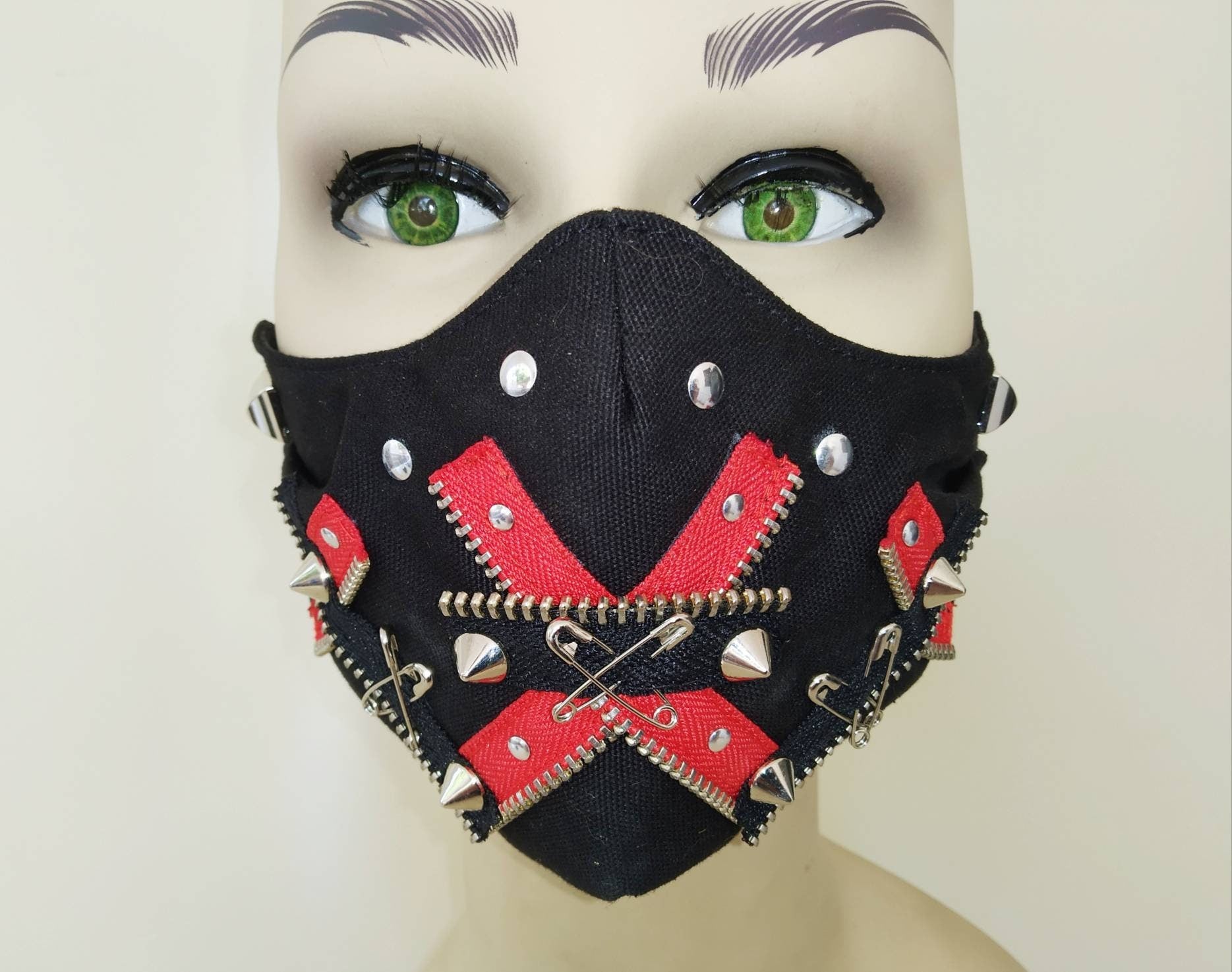 Madness'27 Face Mask & Filter Cover, Washable, 3 Layers, 3 Sizes, 2 Closures, Punk Mask, Gothic Mask, emo mask, visual kei, otaku, harajuku