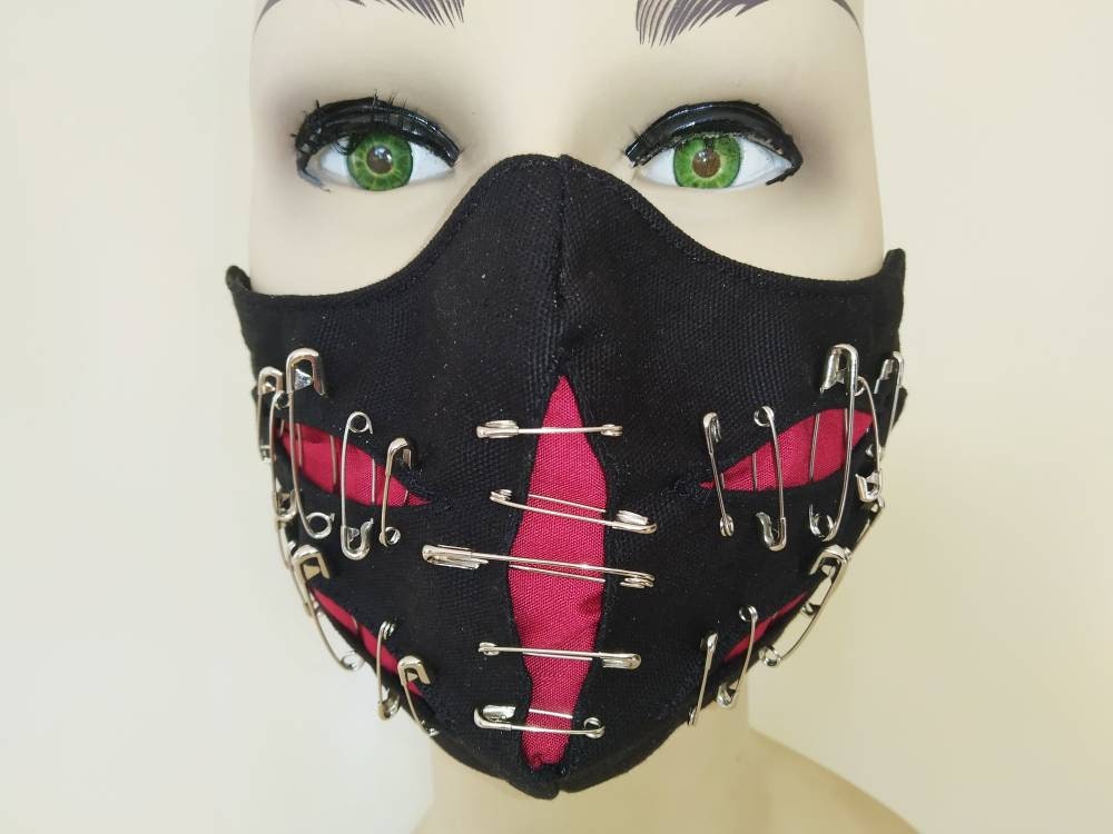 Visual Flesh Face Mask & Filter Cover, washable, 2 closures, 3 layers, 3 Sizes, punk mask, gothic mask, visual kei, emo mask,manga, harajuku