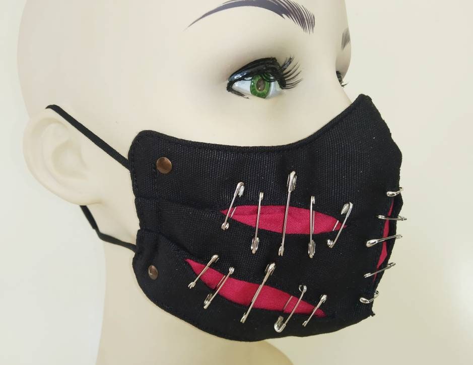 Visual Flesh Face Mask & Filter Cover, washable, 2 closures, 3 layers, 3 Sizes, punk mask, gothic mask, visual kei, emo mask,manga, harajuku