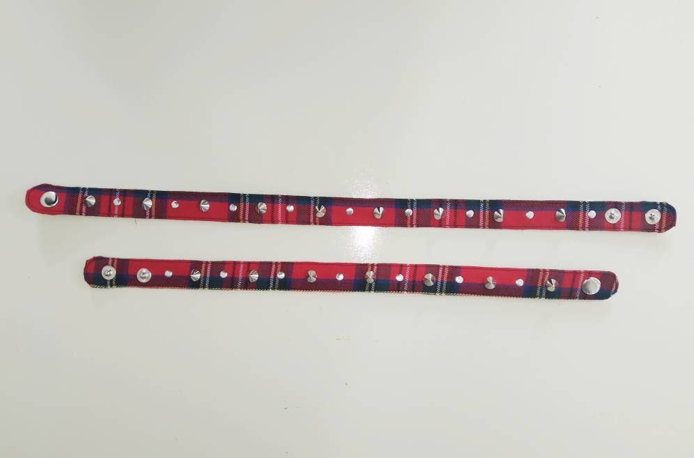 Red Tartan Choker, Handmade, Regulable, 2 Sizes, punk clothing, gothic wear, harajuku,emo, visual kei, punk choker, studs choker