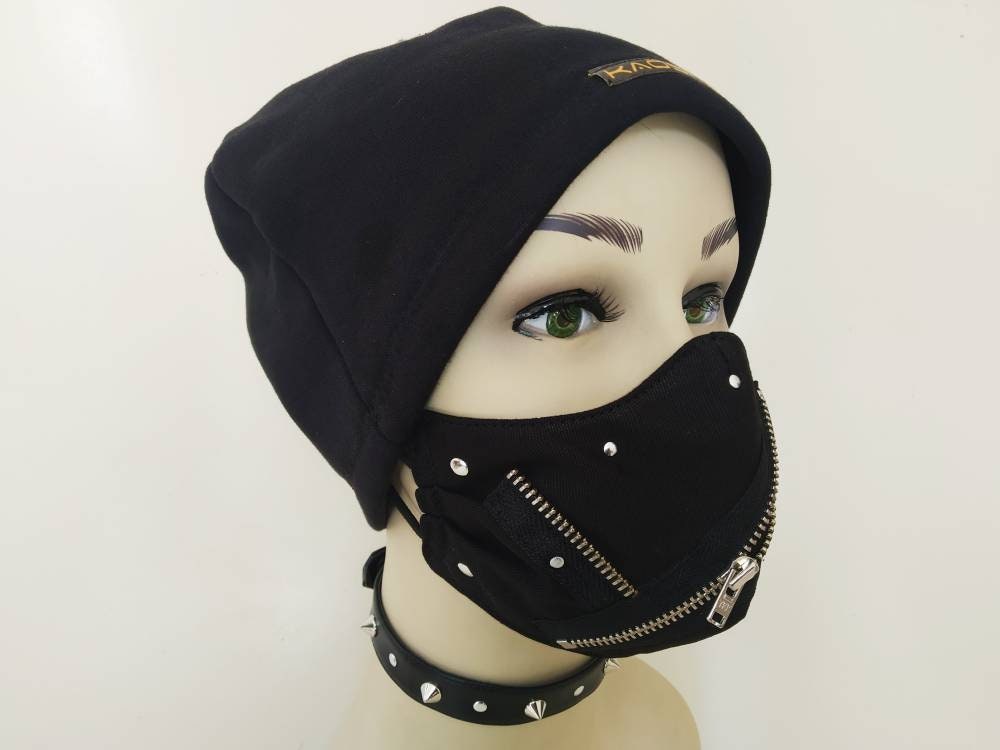 Black Pack: Hat + Mask + Choker, handmade, unique & exclusive, punk wear, xmas gift, emo, harajuku, visual kei, punk cloth, gothic, kawaii