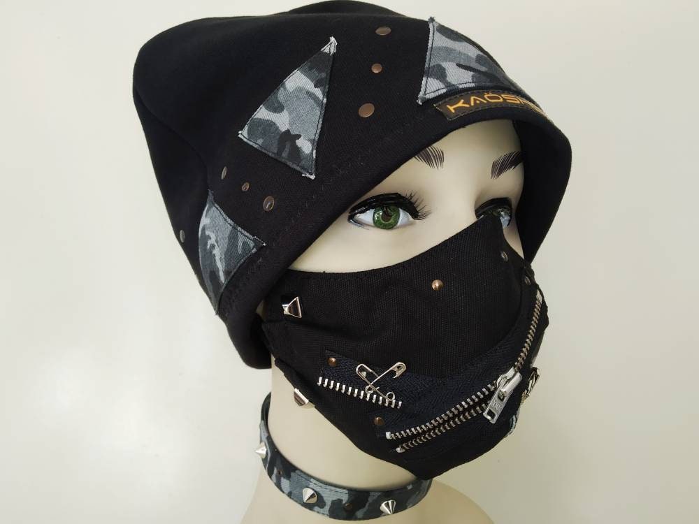 Pack'47: Hat + Mask + Choker, handmade, unique & exclusive, punk wear, xmas gift, emo, harajuku, visual kei, punk cloth, gothic wear, kawaii