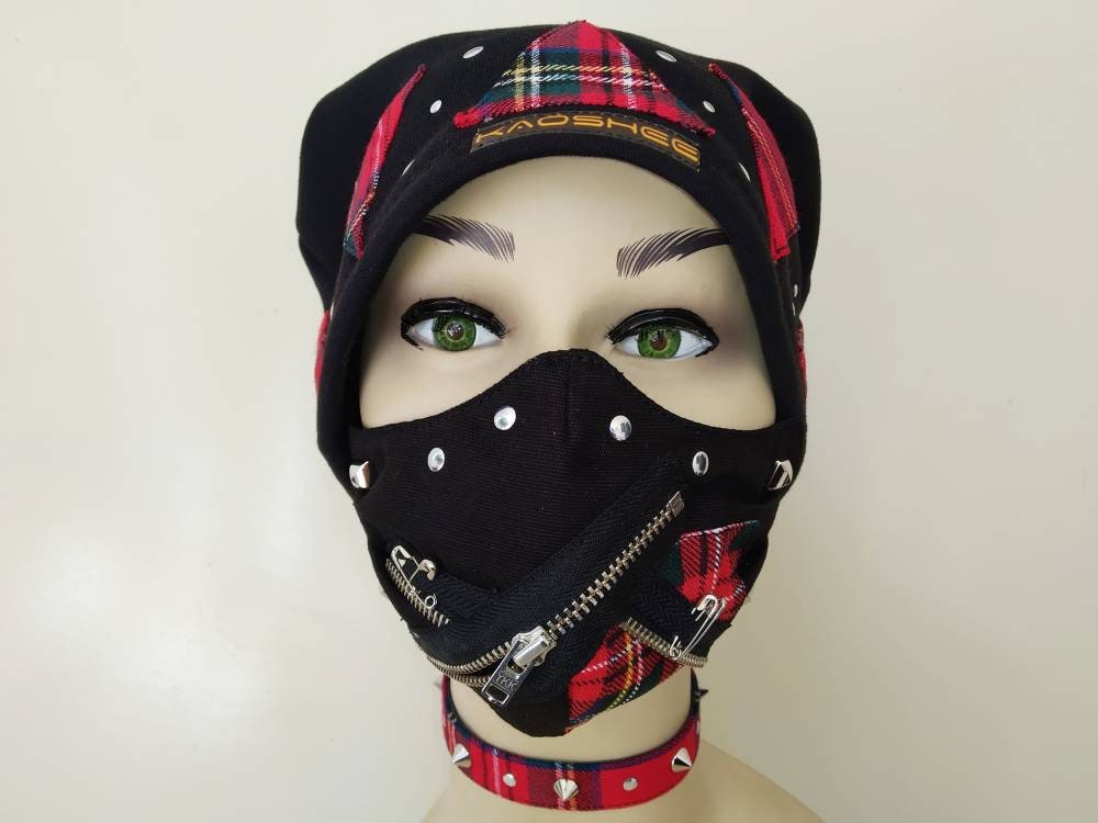 Pack'87: Hat + Mask + Choker, handmade, unique & exclusive, punk wear, xmas gift, emo, harajuku, visual kei, punk cloth, gothic wear, kawaii