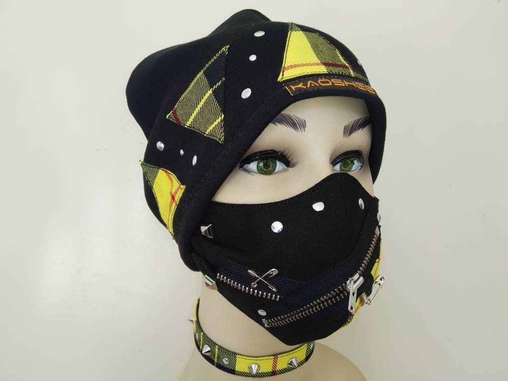 Pack'77: Hat + Mask + Choker, handmade, unique & exclusive, punk wear, xmas gift, emo, harajuku, visual kei, kawaii clothing, gothic wear