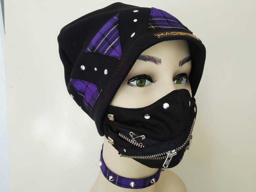 Pack'97: Hat + Mask + Choker, handmade, unique & exclusive, punk wear, xmas gift, emo, harajuku, visual kei, punk cloth, gothic wear, kawaii