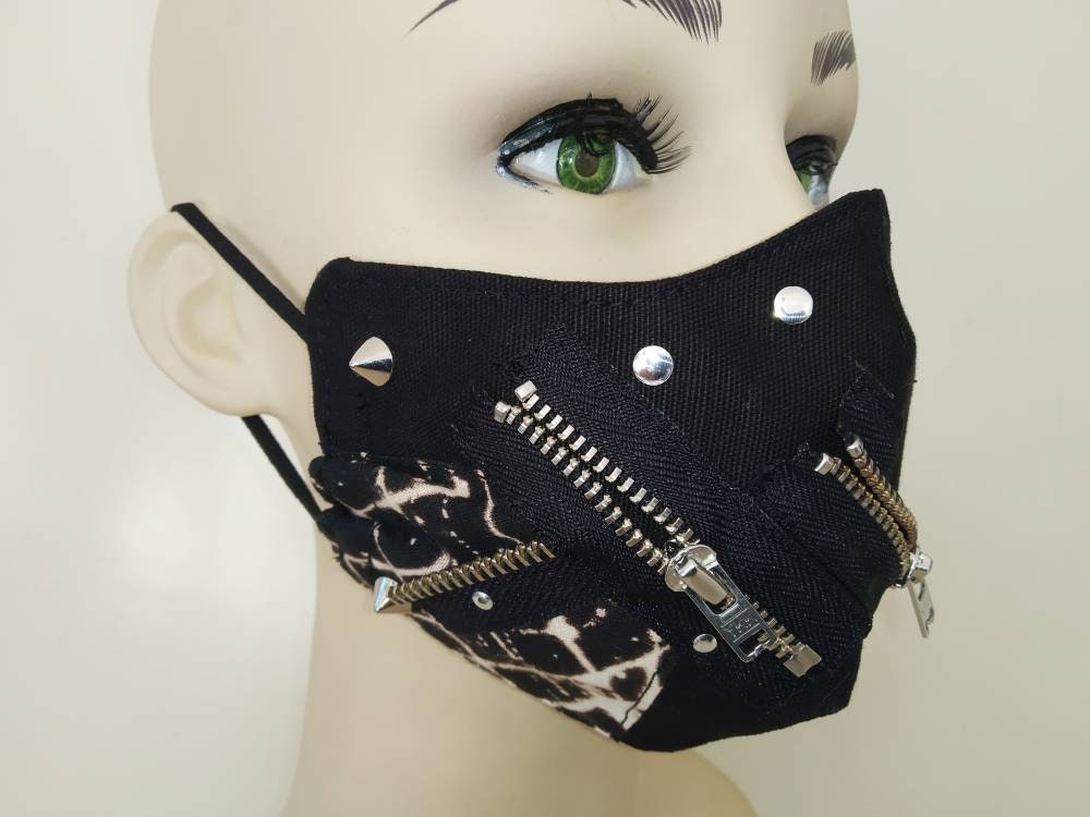 Elektra Face Mask, Lavable, 3 Capas, 3 Tallas, 2 Cierres, Mascarilla Punk, Mascarilla Gotica, mascarilla manga