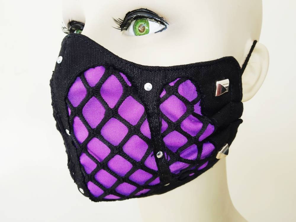 Fishnet'32 Face Mask & Filter Cover, Washable, 3 sizes, 3 layers, 2 closures, punk mask, gothic mask, visual kei, emo mask, steampunk