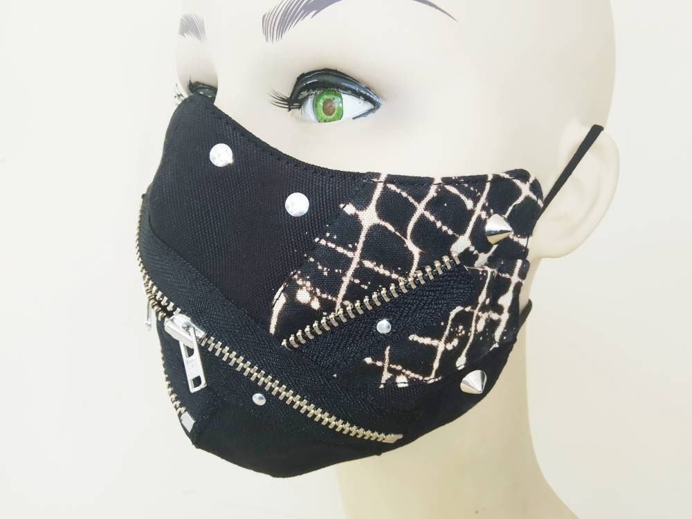 Elektra Face Mask, Lavable, 3 Capas, 3 Tallas, 2 Cierres, Mascarilla Punk, Mascarilla Gotica, mascarilla manga