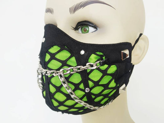 Fishnet'52 Face Mask, Washable, 3 Layers, 3 Sizes, 2 Closures, Punk clothing, Gothic, emo mask, visual kei, harajuku, manga, steampunk, alt