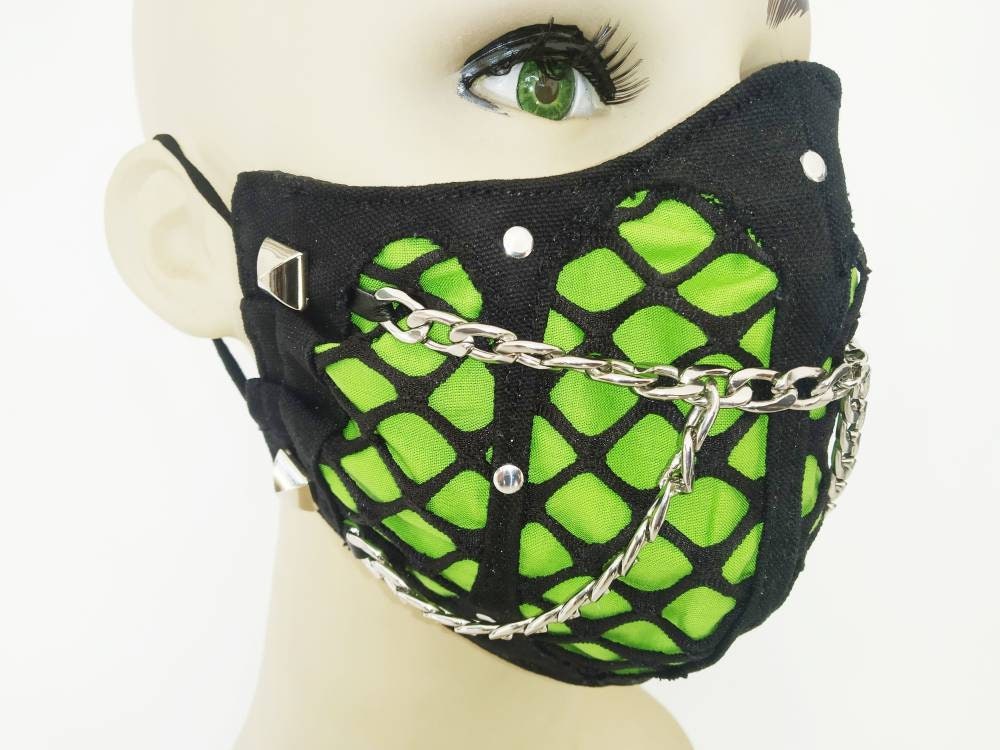 Fishnet'52 Face Mask, Washable, 3 Layers, 3 Sizes, 2 Closures, Punk clothing, Gothic, emo mask, visual kei, harajuku, manga, steampunk, alt