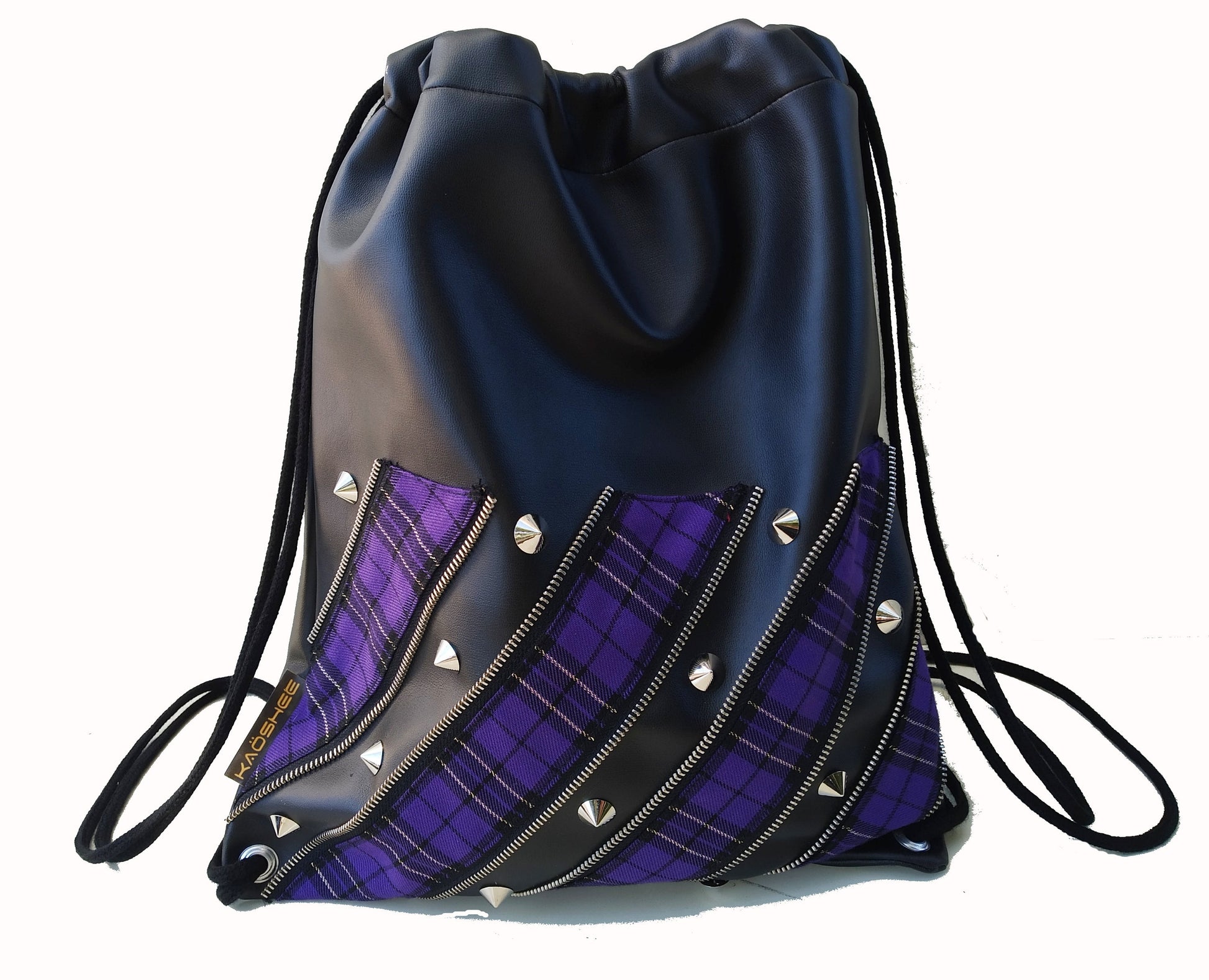 Purple Kei Backpack, synthetic leatherette, Exclusive design, handmade, purple tartan, punk bag, harajuku, Gothic, visual kei, emo, kawaii