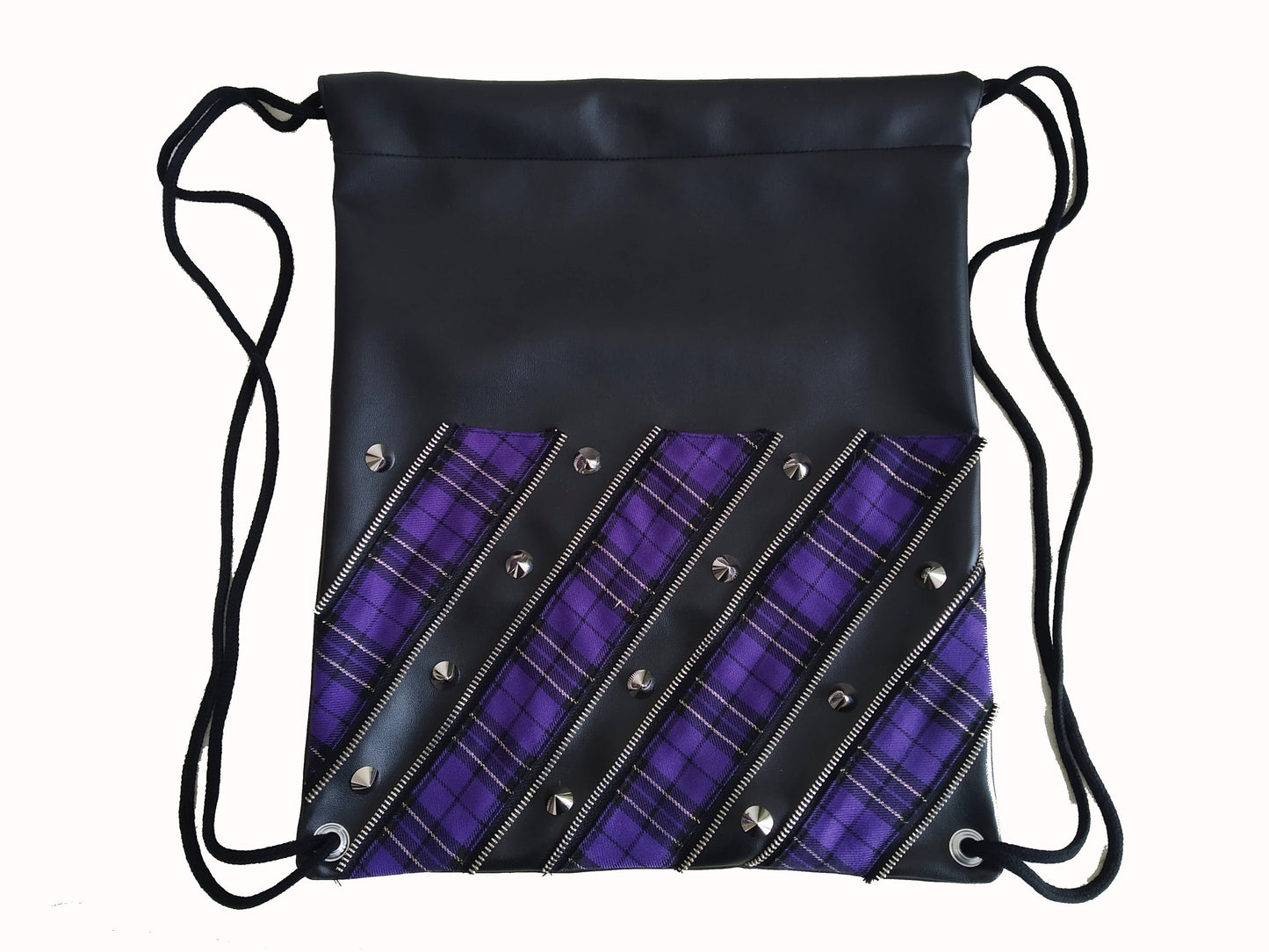 Purple Kei Backpack, synthetic leatherette, Exclusive design, handmade, purple tartan, punk bag, harajuku, Gothic, visual kei, emo, kawaii