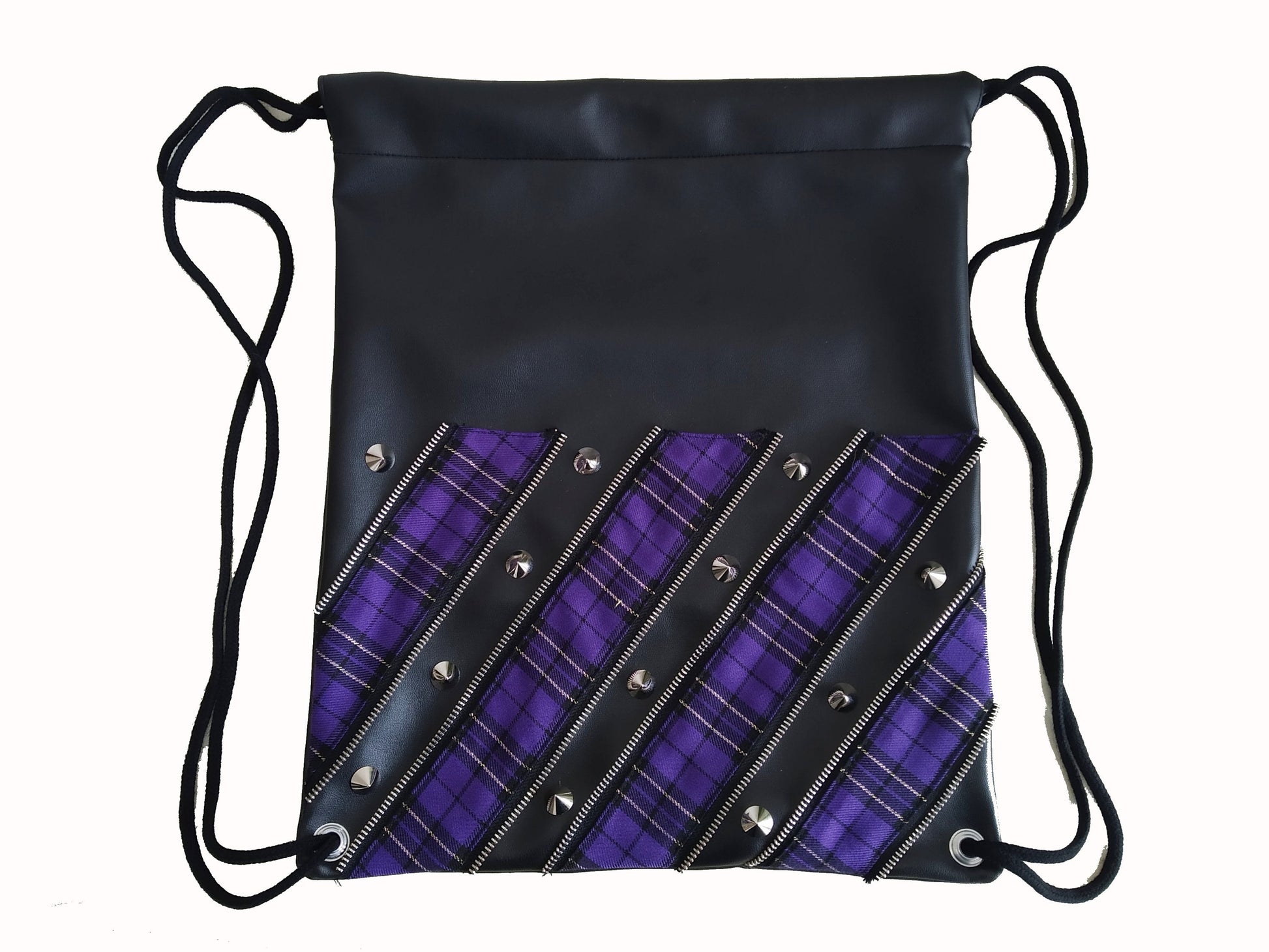 Purple Kei Backpack, synthetic leatherette, Exclusive design, handmade, purple tartan, punk bag, harajuku, Gothic, visual kei, emo, kawaii