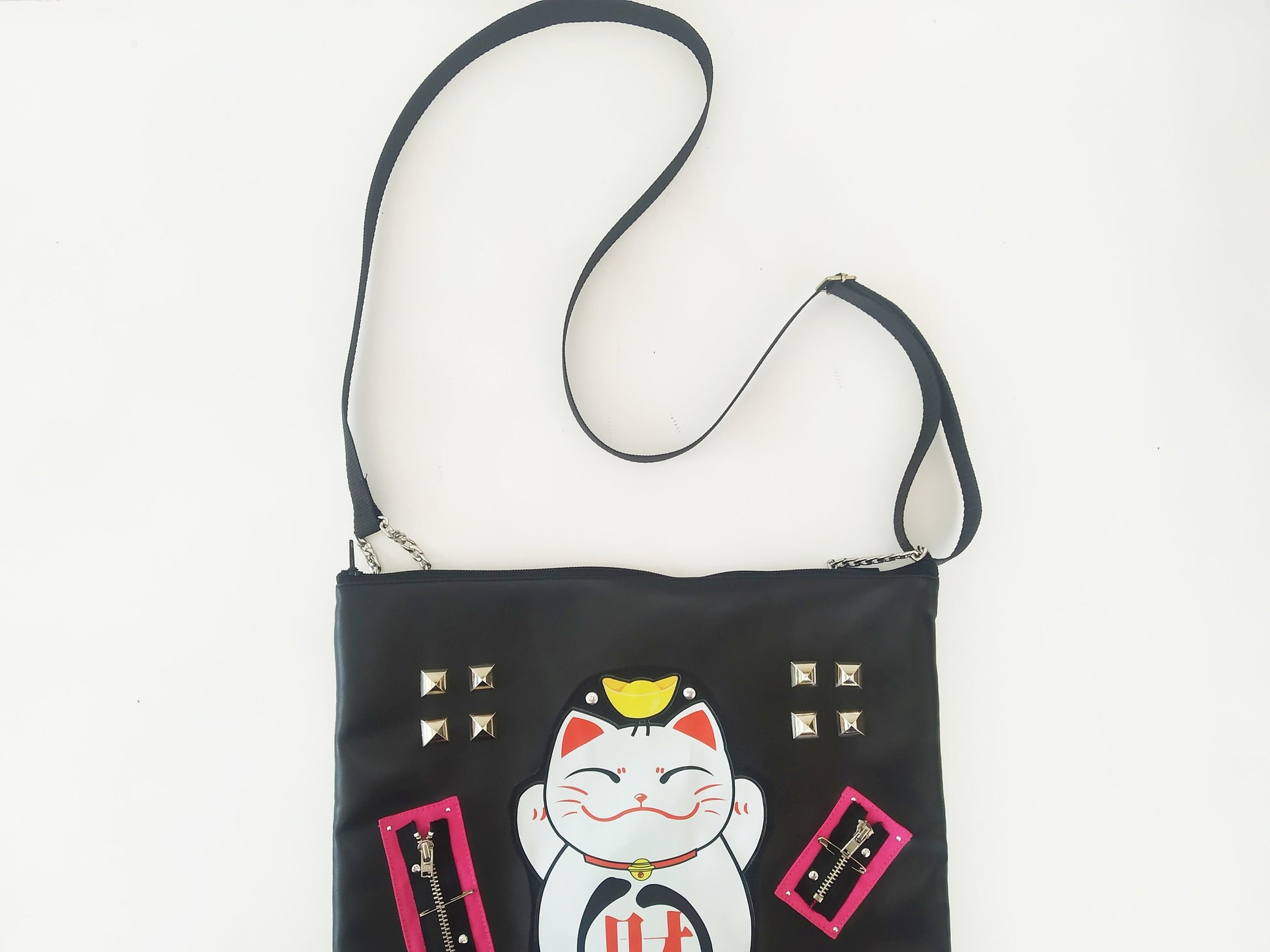 Kw03 shoulder bag, kawaii cat, Handmade, Synthetic leather, Exclusive, harajuku bag, anime, manga, otaku, punk, emo, japanese fashion, k-pop