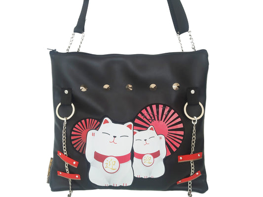 Kw04 shoulder bag, kawaii cat, Handmade, Synthetic leather, Exclusive, harajuku bag, anime, manga, otaku, punk, emo, japanese fashion, k-pop