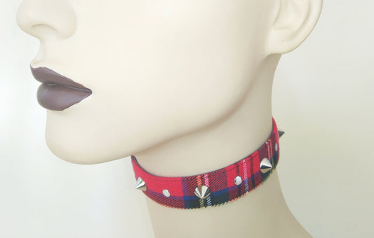 Red Tartan Choker, Handmade, Regulable, 2 Sizes, punk clothing, gothic wear, harajuku,emo, visual kei, punk choker, studs choker