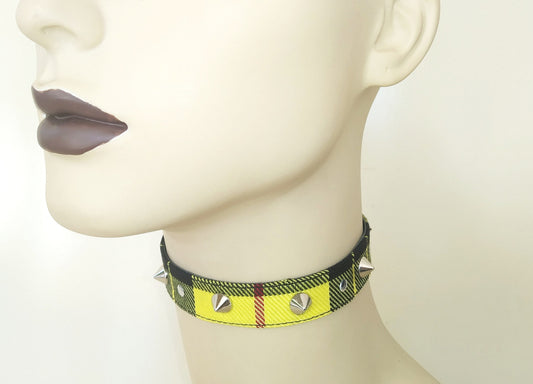 Yellow Tartan Choker, Handmade, Regulable, 2 Sizes, punk clothing, gothic wear, harajuku,emo, visual kei, punk choker, studs choker